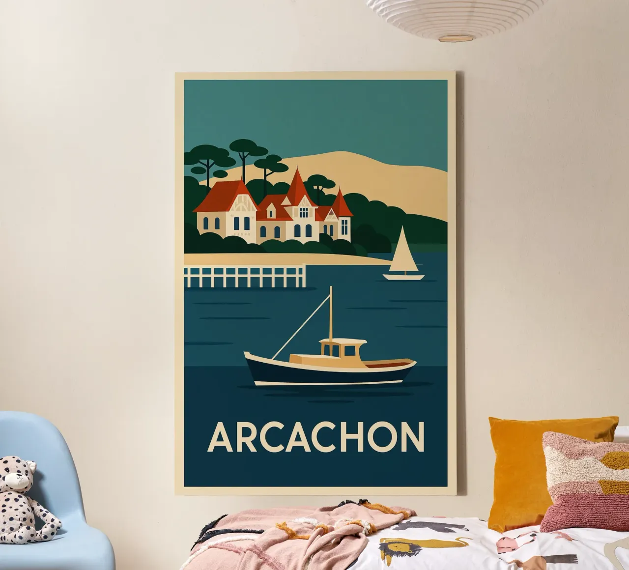 Arcachon - Coastal elegance and seaside charm canvas with Floater frame by JETLAG | affiches voyage