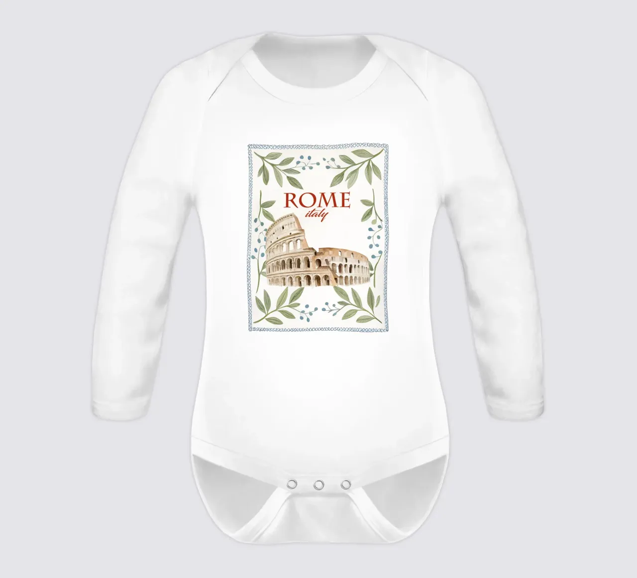 Rome Print, Italy Wall Art, Travel Poster, Italian Art long-sleeve baby romper by DolceVita