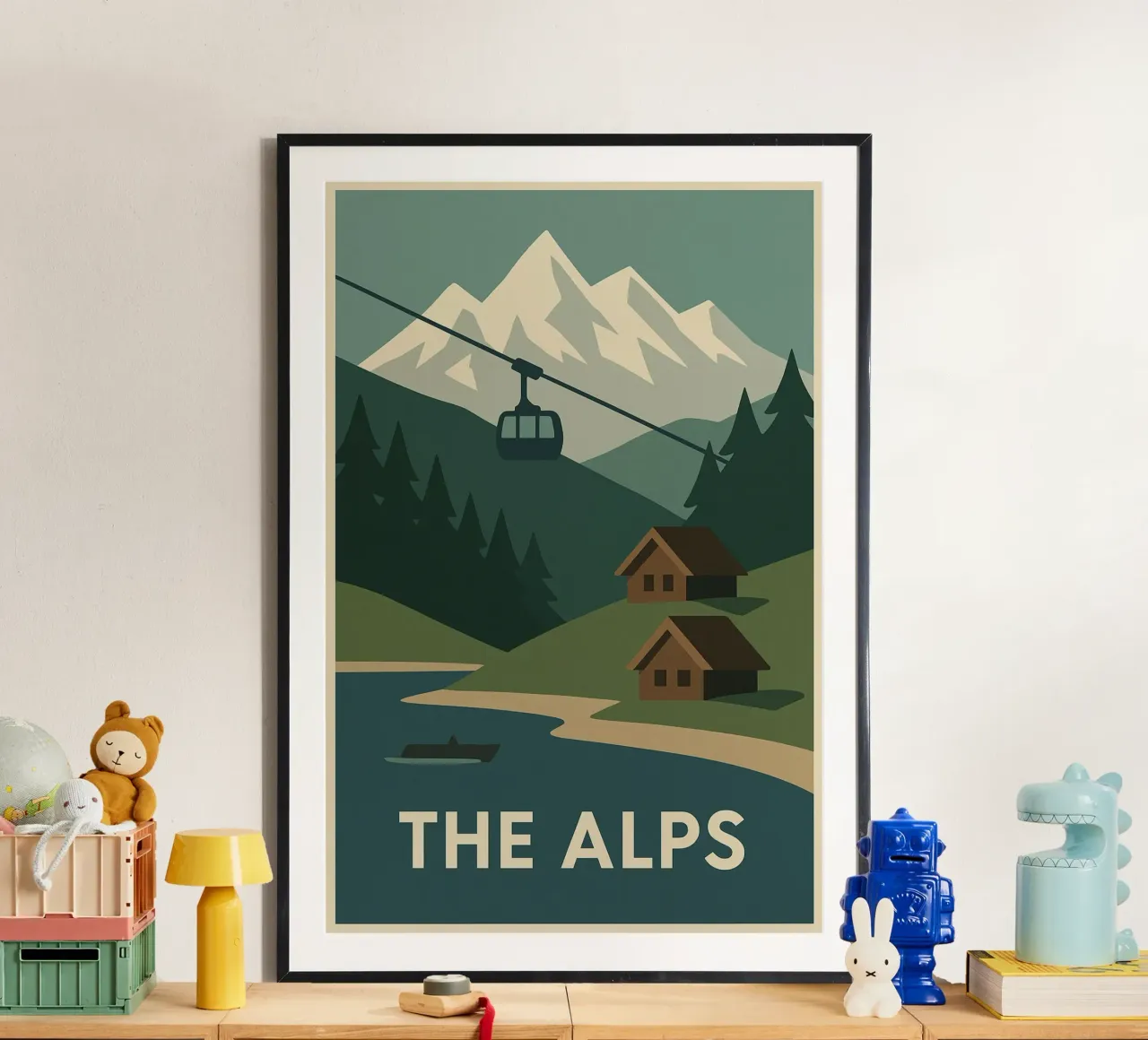 Le Alpi - Silenzio, Cabine e Sommelier poster con telaio in legno da JETLAG | affiches voyage