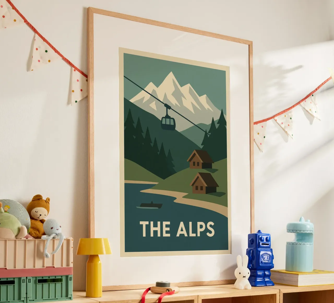 Le Alpi - Silenzio, Cabine e Sommelier poster con telaio in legno da JETLAG | affiches voyage