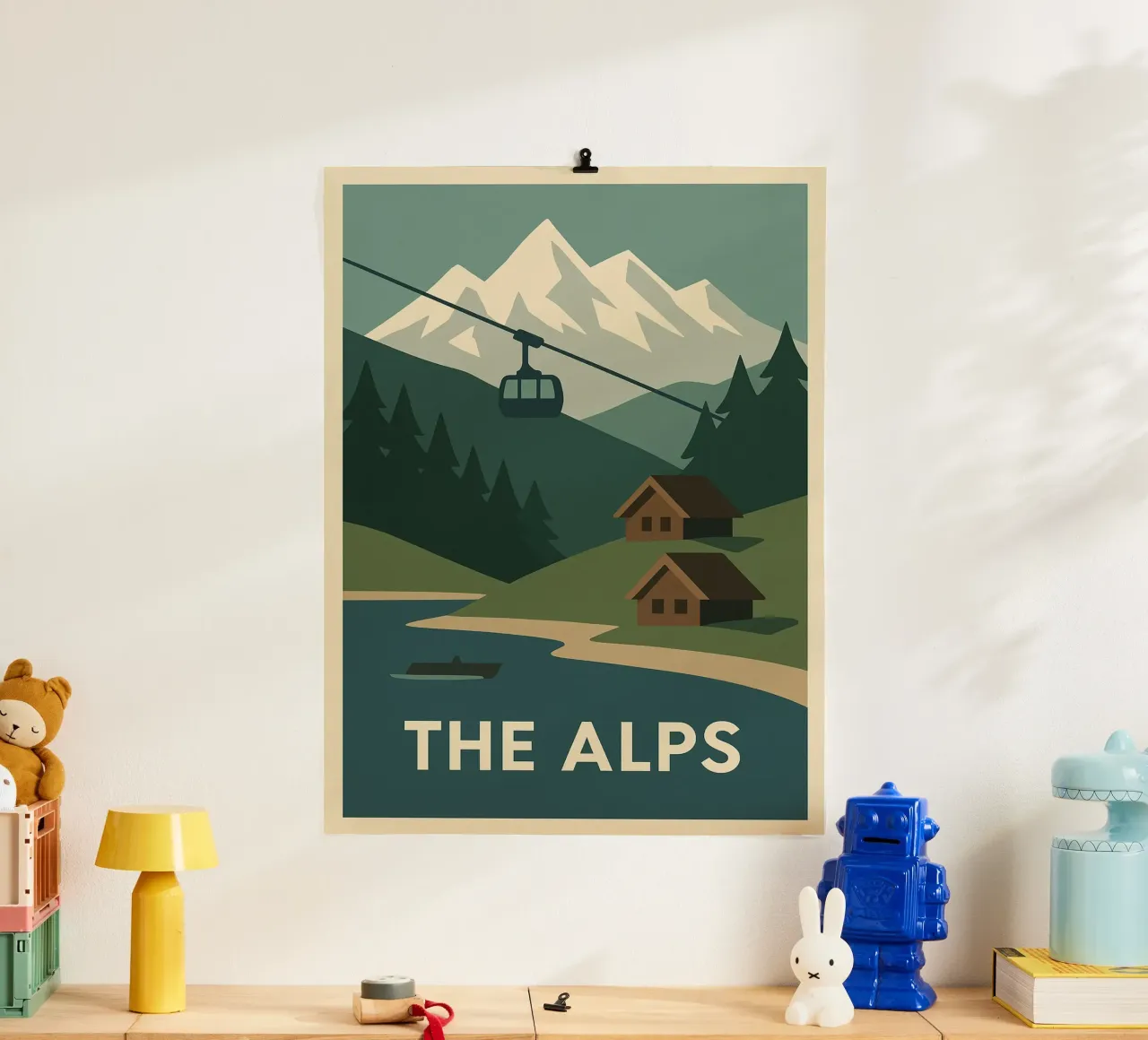 Le Alpi - Silenzio, Cabine e Sommelier poster con telaio in legno da JETLAG | affiches voyage
