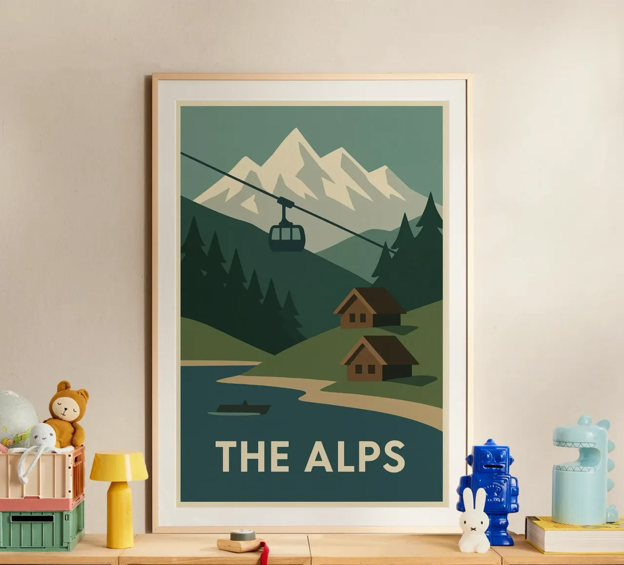 Le Alpi - Silenzio, Cabine e Sommelier poster con telaio in legno da JETLAG | affiches voyage