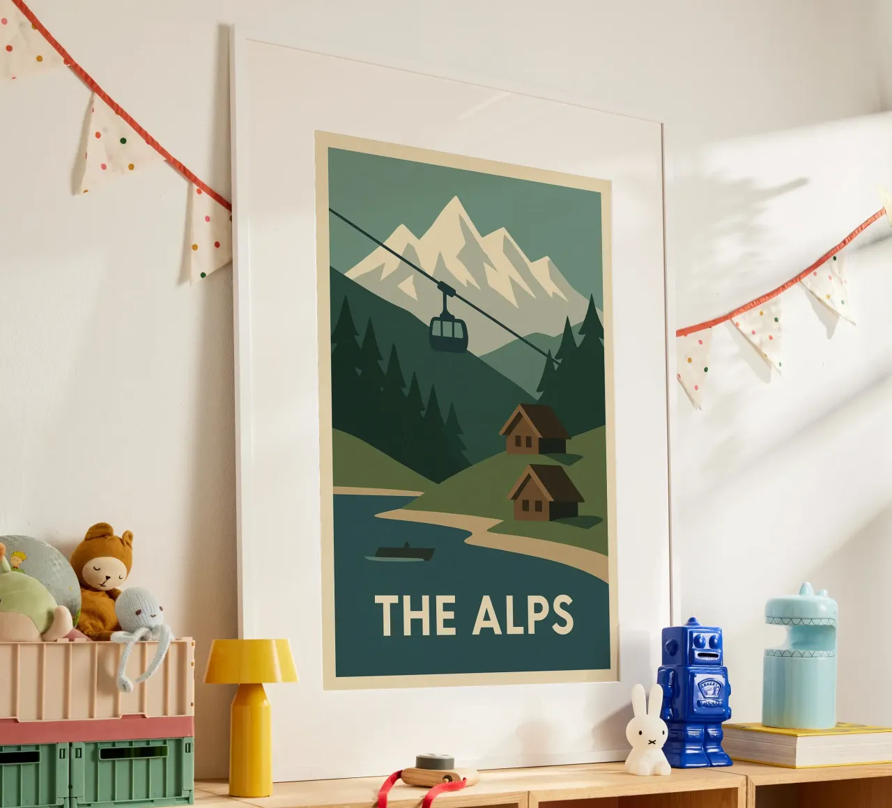 Le Alpi - Silenzio, Cabine e Sommelier poster con telaio in legno da JETLAG | affiches voyage