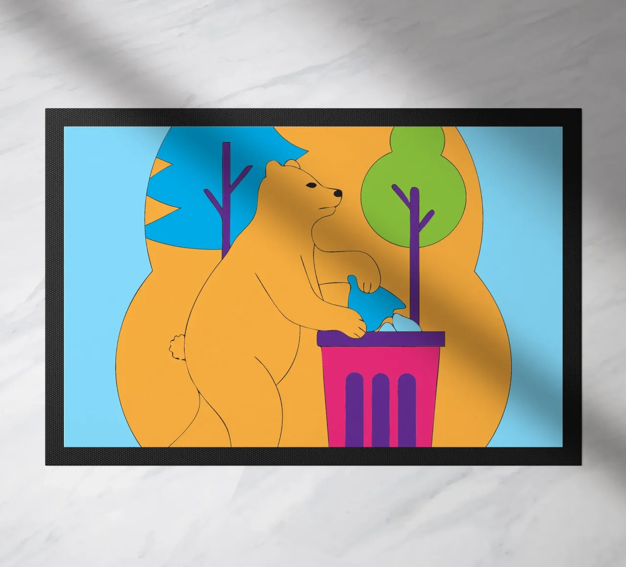 Bear Throws Trash doormat by OUR SHOP