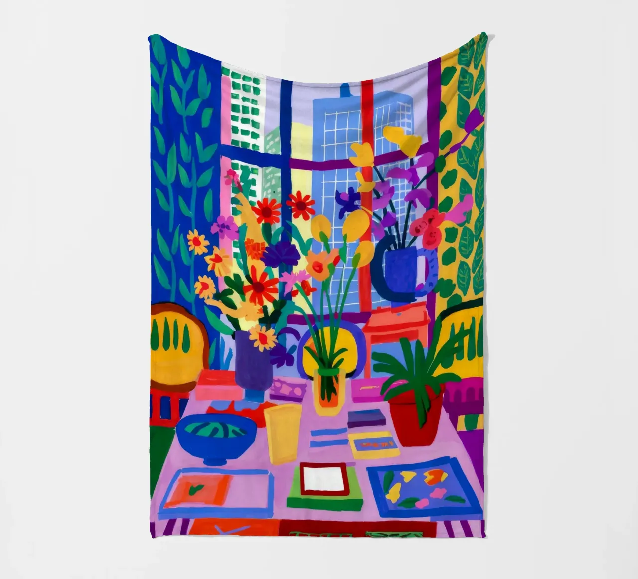 Urban Bloom Window fleece blanket by Lumi Eyes