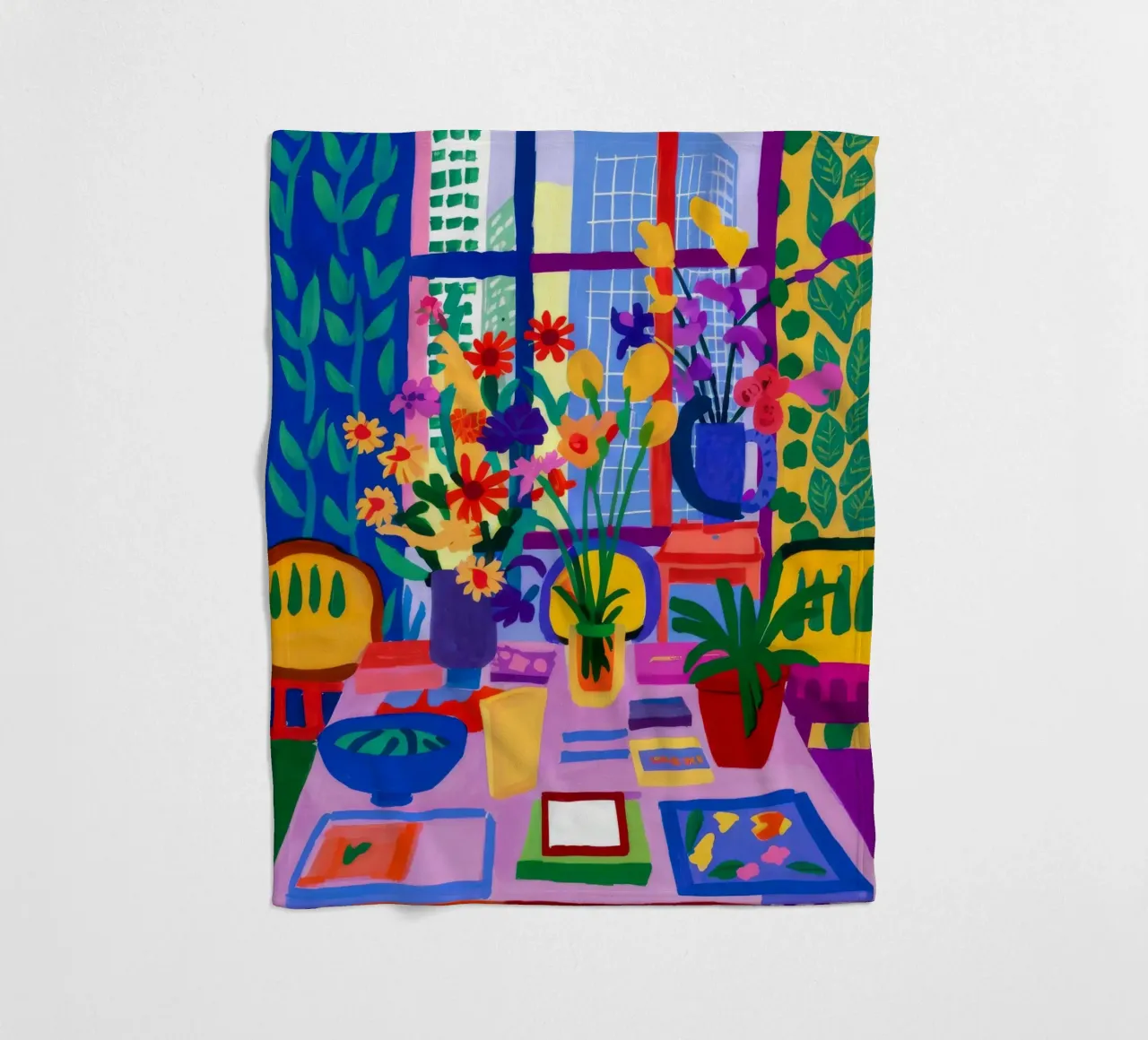Urban Bloom Window fleece blanket by Lumi Eyes