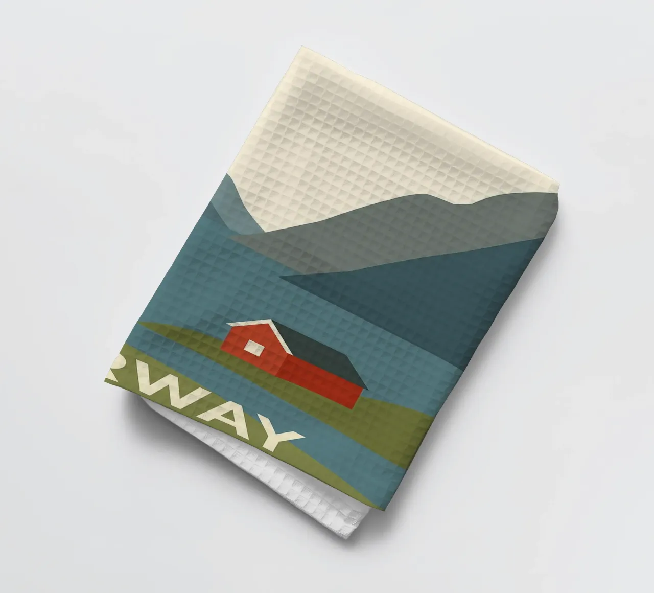 Norvège - Fjord silencieux et Cabane écarlate torchon de JETLAG | affiches voyage