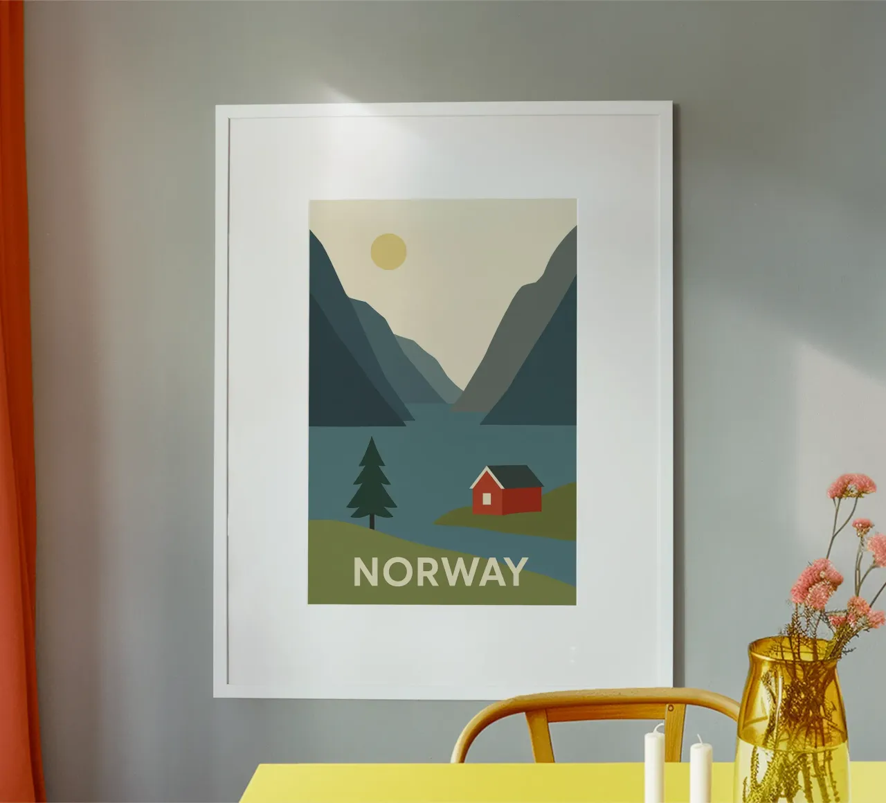 Norvegia - Fiordo silenzioso e Cabina Scarlatta poster con telaio in alluminio da JETLAG | affiches voyage