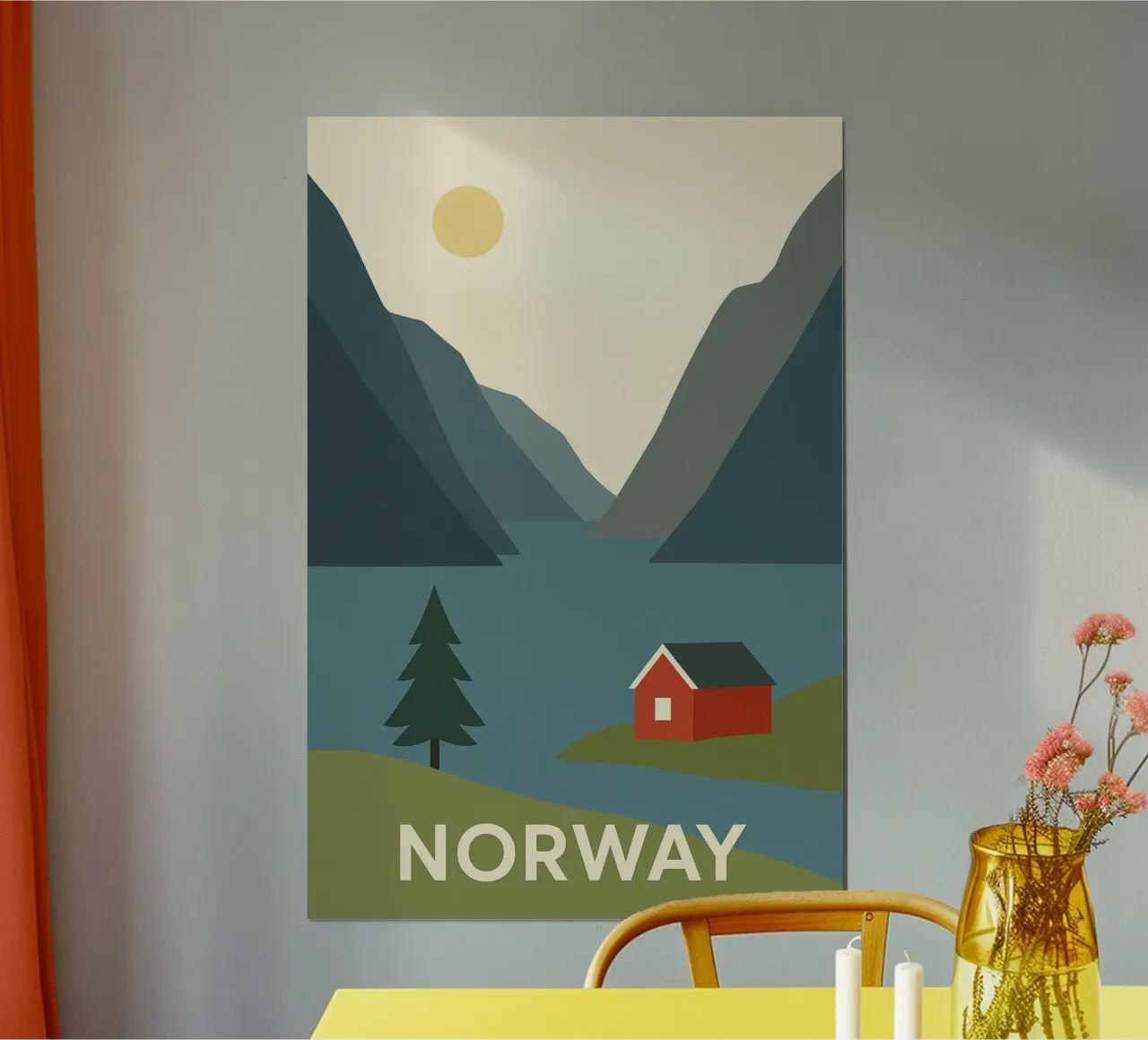 Norvegia - Fiordo silenzioso e Cabina Scarlatta poster con telaio in alluminio da JETLAG | affiches voyage
