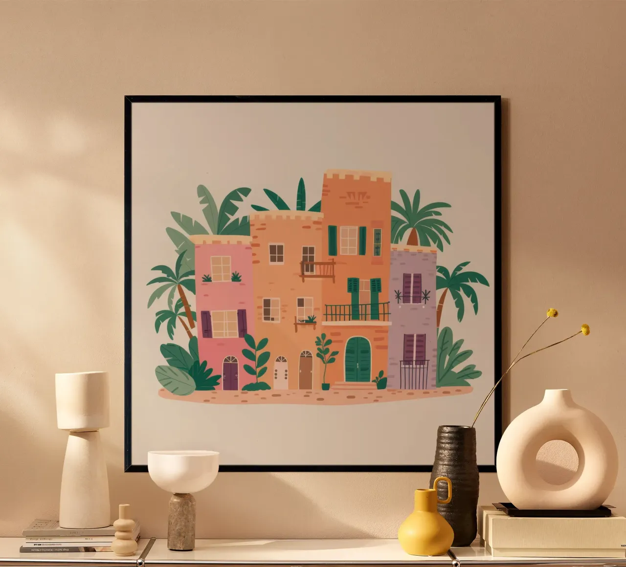 Villa Palm Serene poster con telaio in plastica da Lumi Eyes