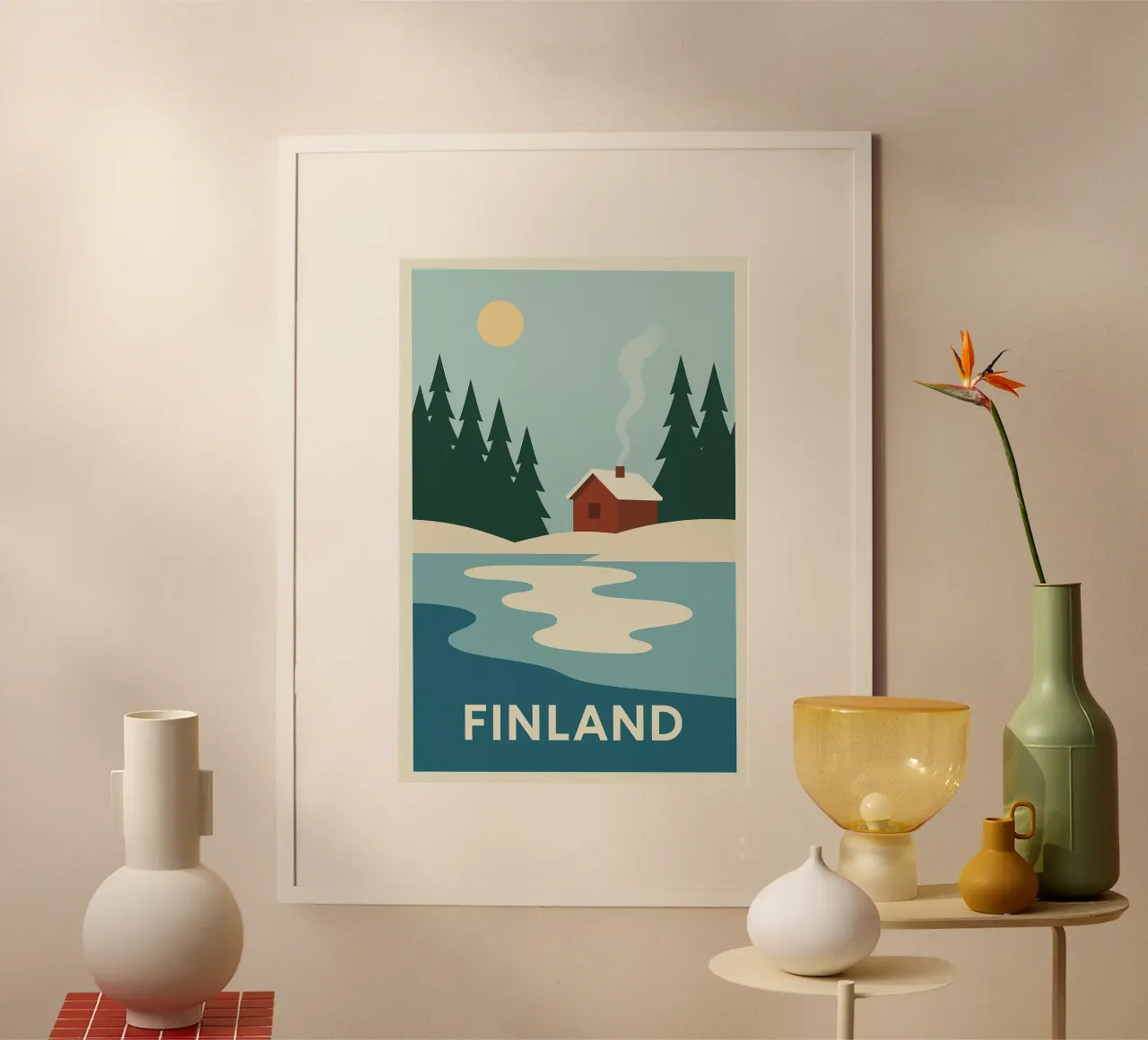 Finlandia - Silence Blanc e Cabane Rouge poster con telaio in plastica da JETLAG | affiches voyage