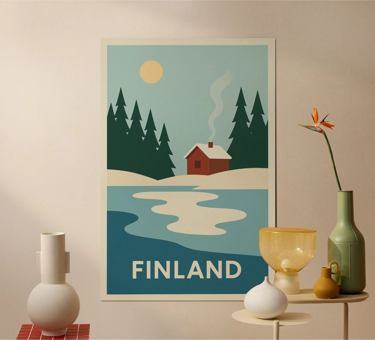 Finnland - Weiße Stille und Rote Hütte Poster von JETLAG | affiches voyage