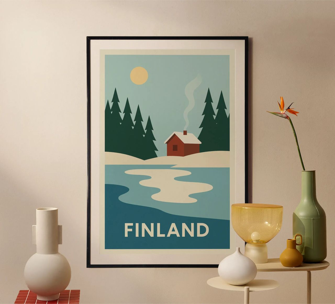 Finnland - Weiße Stille und Rote Hütte Poster von JETLAG | affiches voyage