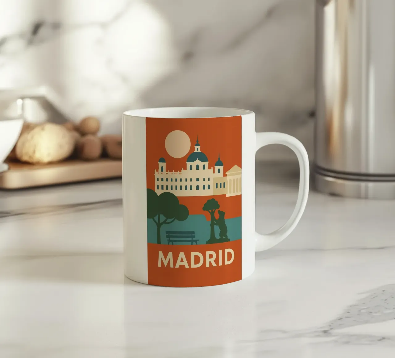 Madrid - Il sole reale e l'arte di vivere tazza in ceramica da JETLAG | affiches voyage