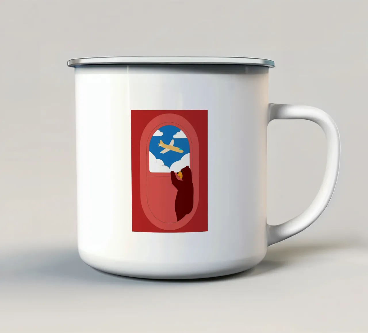 Orso su un aereo tazza in smalto da OUR SHOP