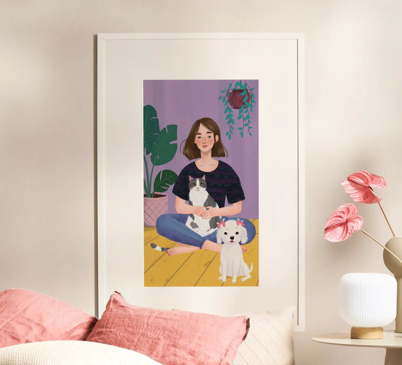 Coccole serene per il cucciolo poster con telaio in alluminio da Lumi Eyes