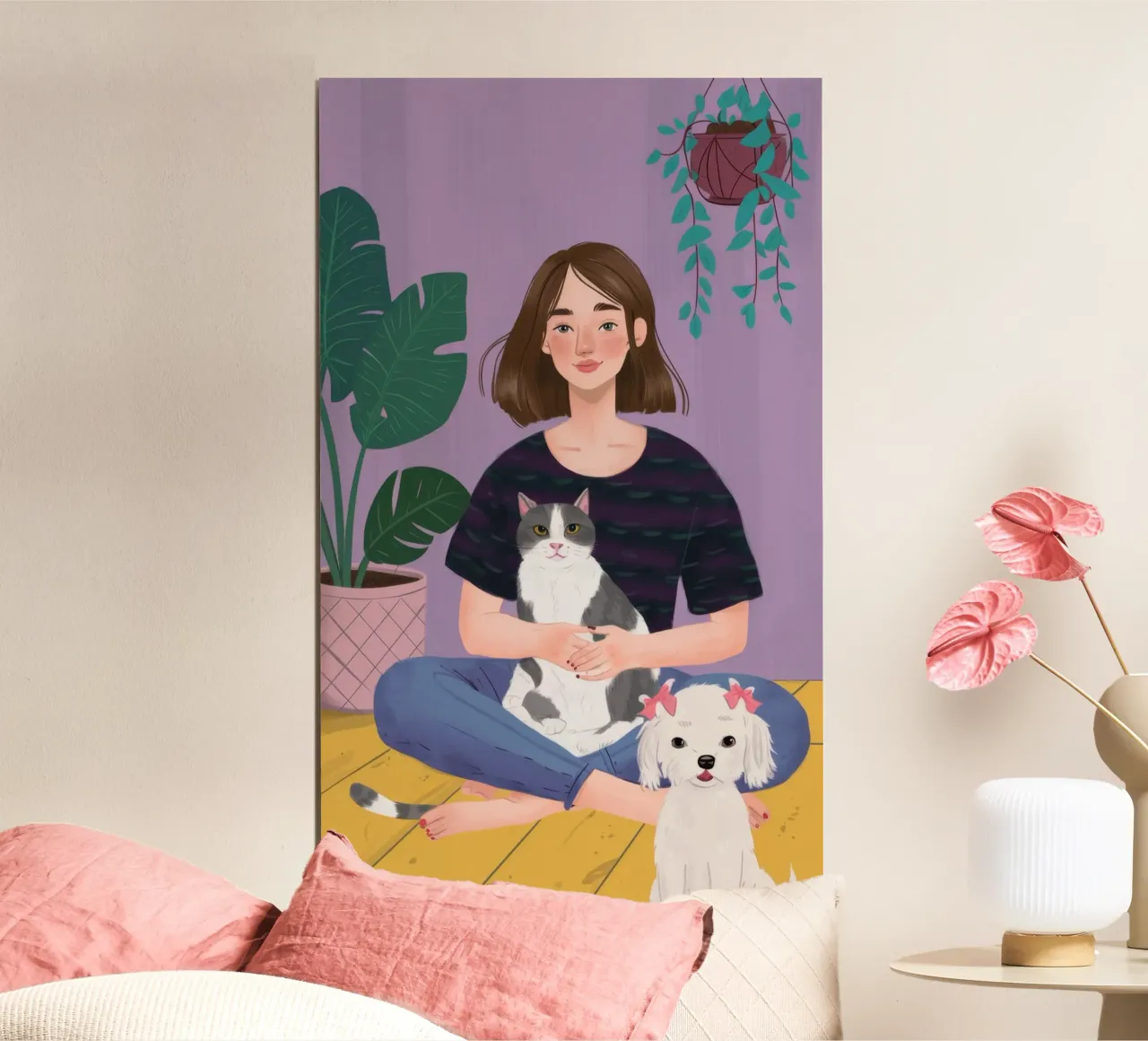 Coccole serene per il cucciolo poster con telaio in alluminio da Lumi Eyes