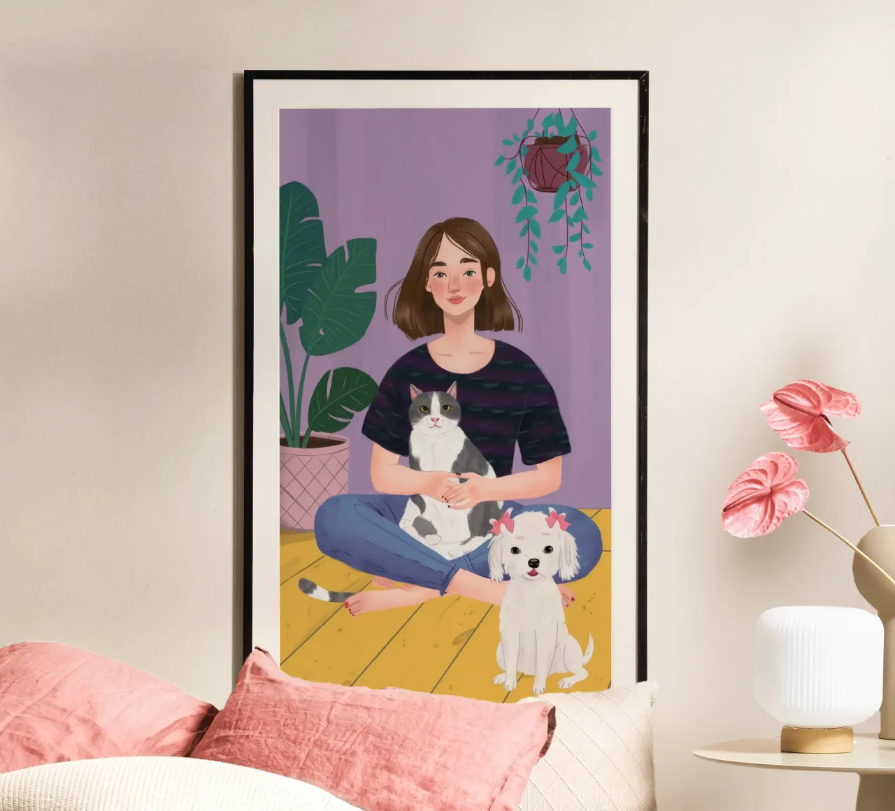 Coccole serene per il cucciolo poster con telaio in alluminio da Lumi Eyes