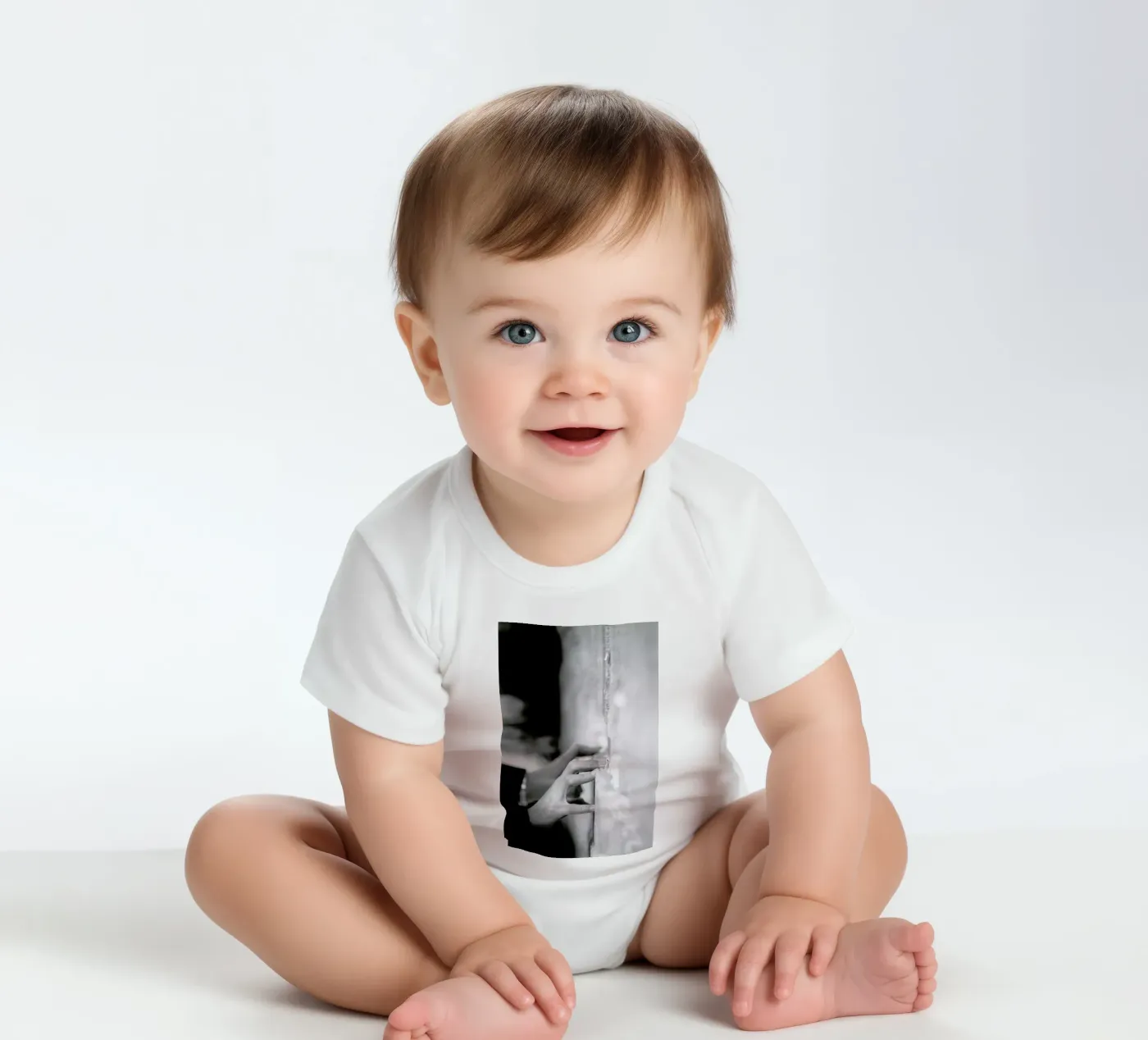 Prayer short-sleeve baby romper by Tal Paz-Fridman