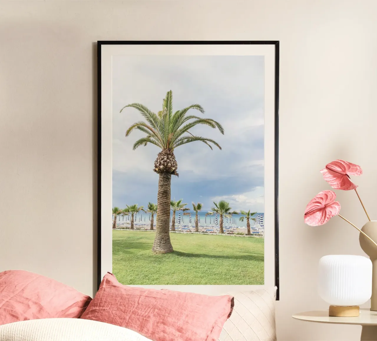 Palm at the Italian beach poster con telaio in alluminio da photolovers