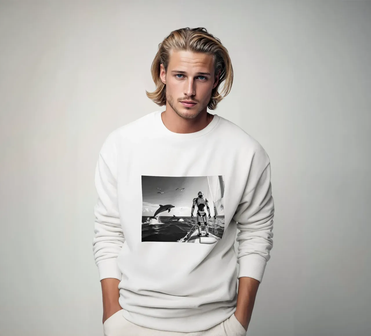 Robot sur un voilier. Noir et blanc. felpa da Thierry vobmann photography