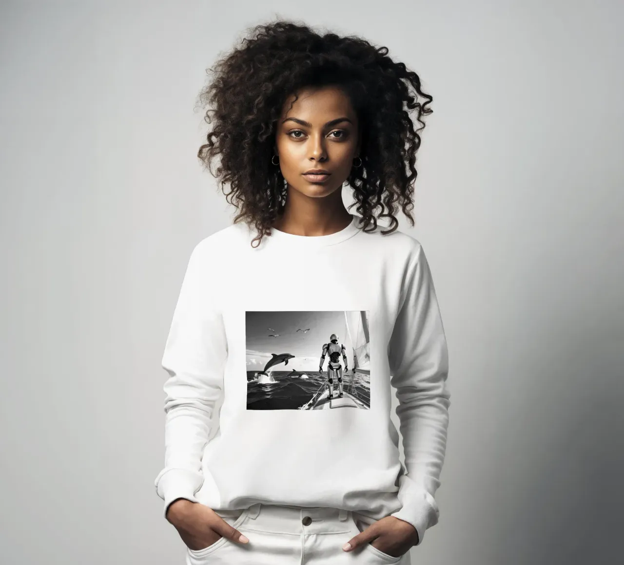 Robot sur un voilier. Noir et blanc. felpa da Thierry vobmann photography