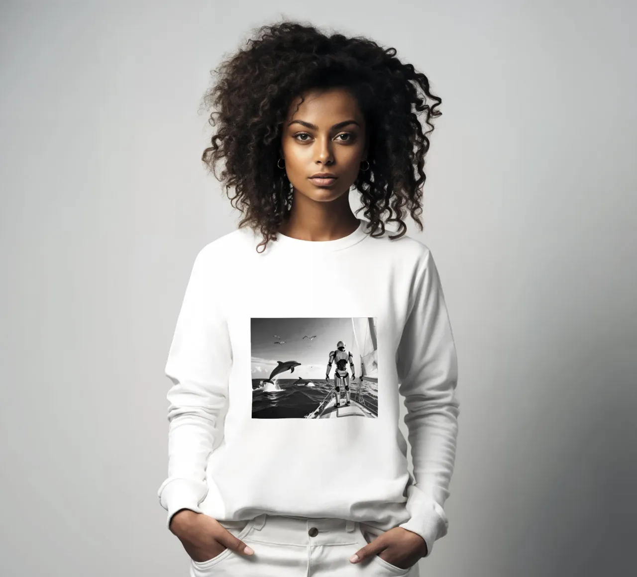 Robot sur un voilier. Noir et blanc. sudadera de Thierry vobmann photography
