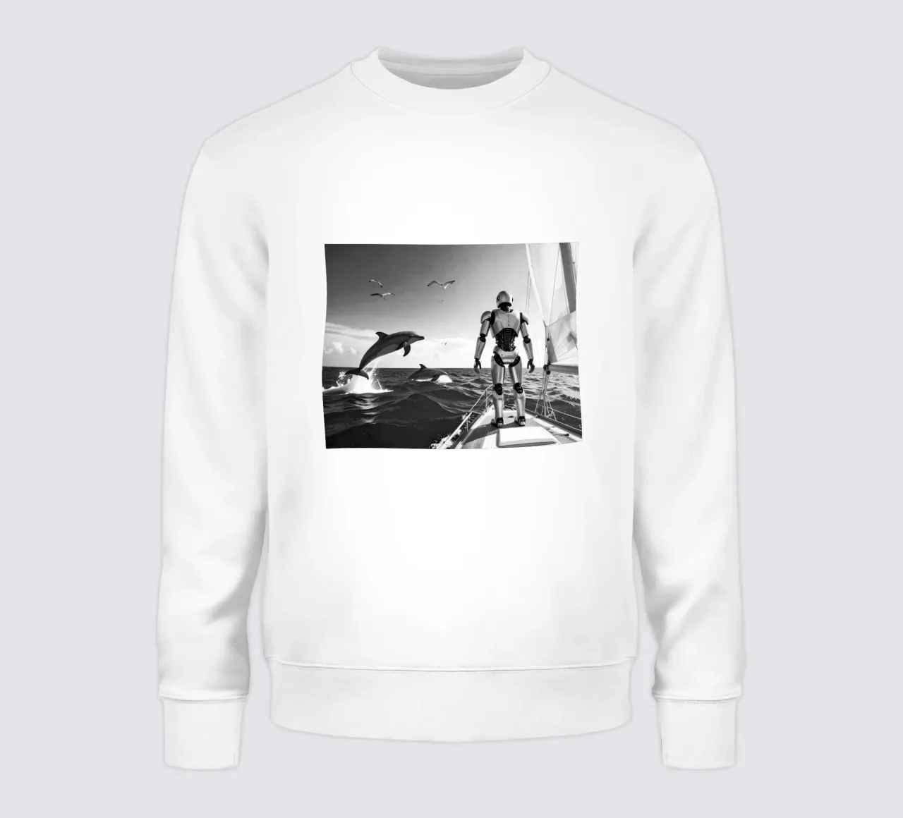 Robot sur un voilier. Noir et blanc. sudadera de Thierry vobmann photography