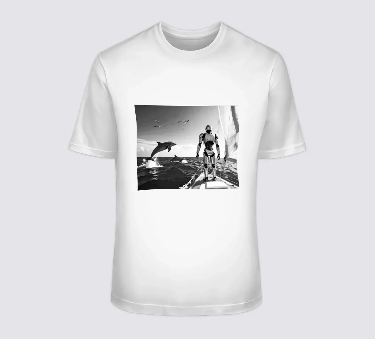 Robot sur un voilier. Noir et blanc. t-shirt da Thierry vobmann photography