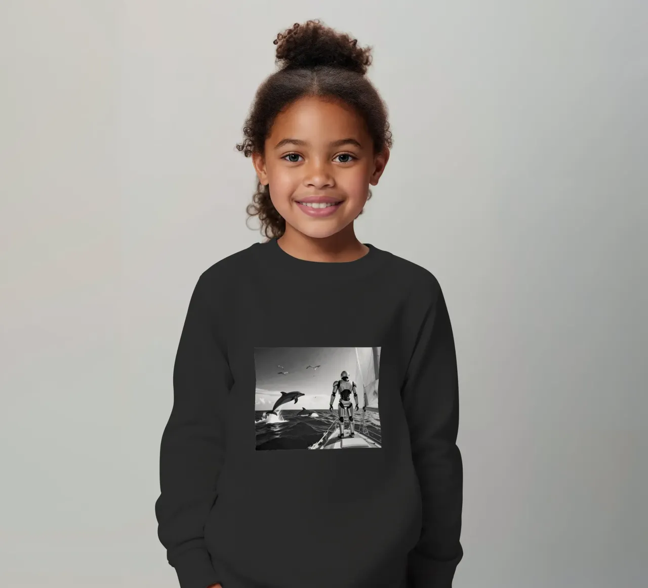 Robot sur un voilier. Noir et blanc. felpa bambino da Thierry vobmann photography