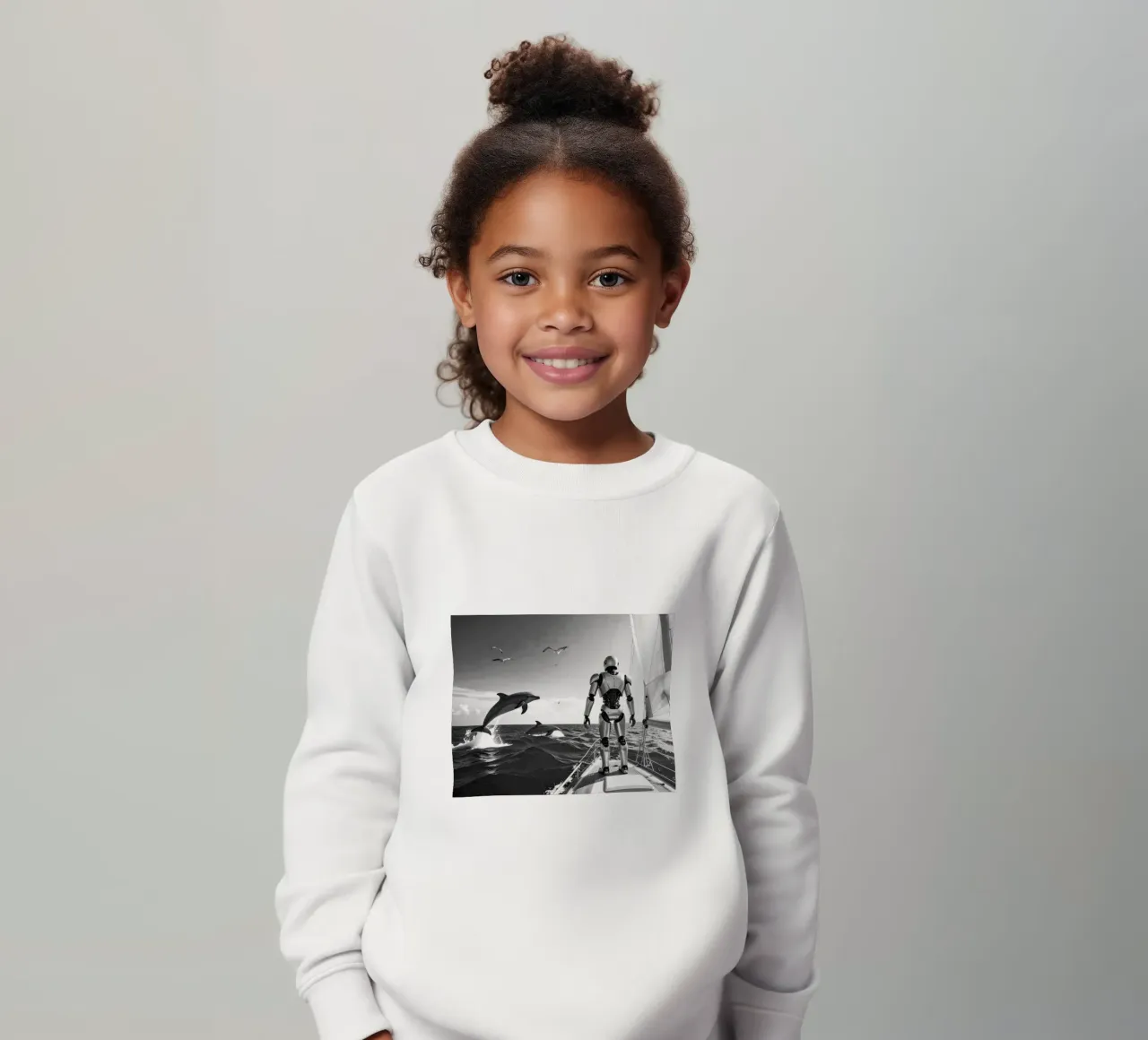 Robot sur un voilier. Noir et blanc. sudadera para niño de Thierry vobmann photography