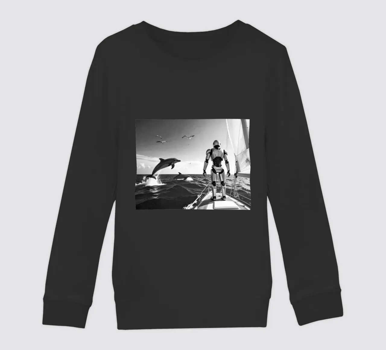 Robot sur un voilier. Noir et blanc. felpa bambino da Thierry vobmann photography