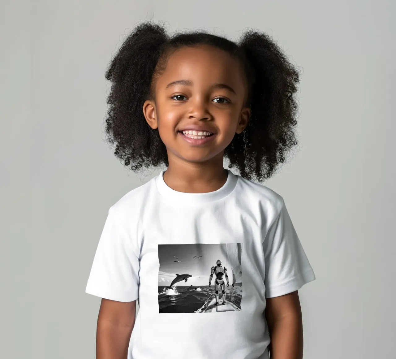 Robot sur un voilier. Noir et blanc. t-shirt bambini da Thierry vobmann photography