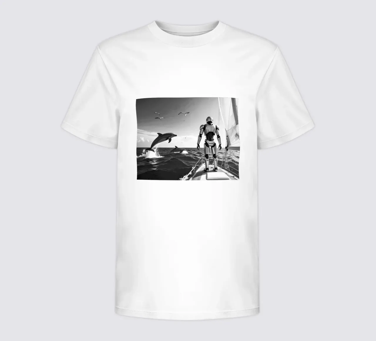 Robot sur un voilier. Noir et blanc. t-shirt bambini da Thierry vobmann photography