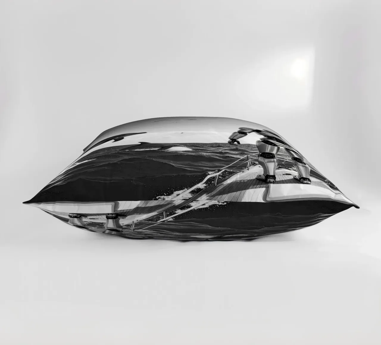 Robot sur un voilier. Noir et blanc. cuscino da Thierry vobmann photography