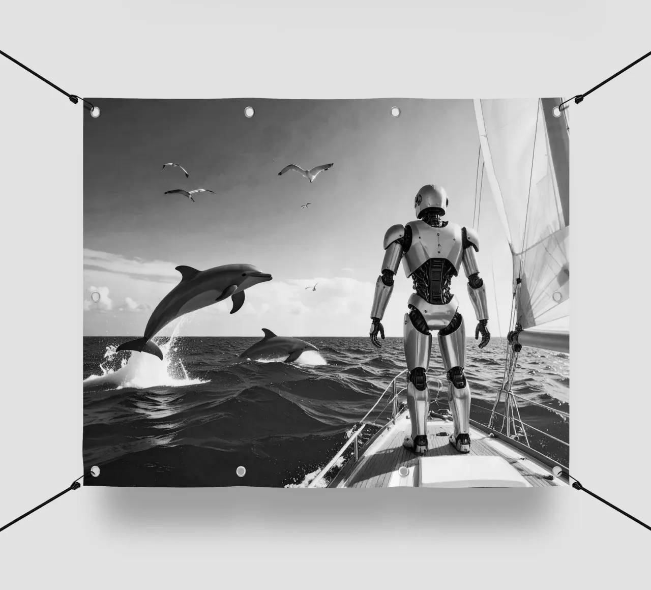 Robot sur un voilier. Noir et blanc. telo in pvc da Thierry vobmann photography