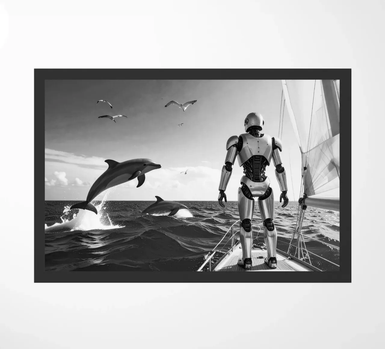 Robot sur un voilier. Noir et blanc. zerbino da Thierry vobmann photography