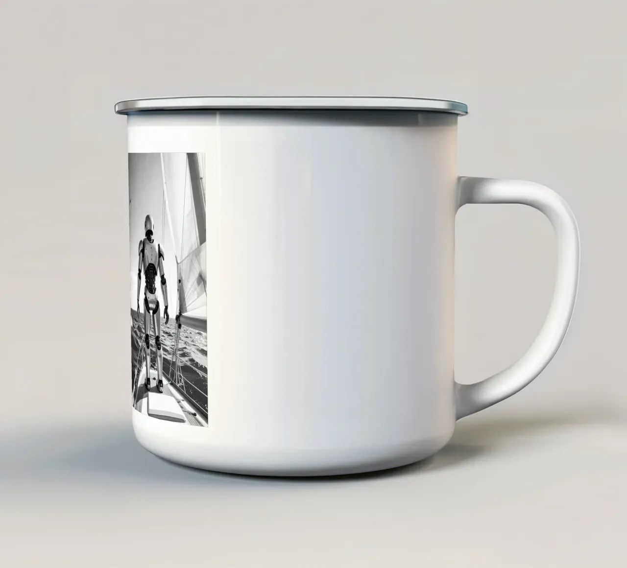Robot sur un voilier. Noir et blanc. tazza in smalto da Thierry vobmann photography