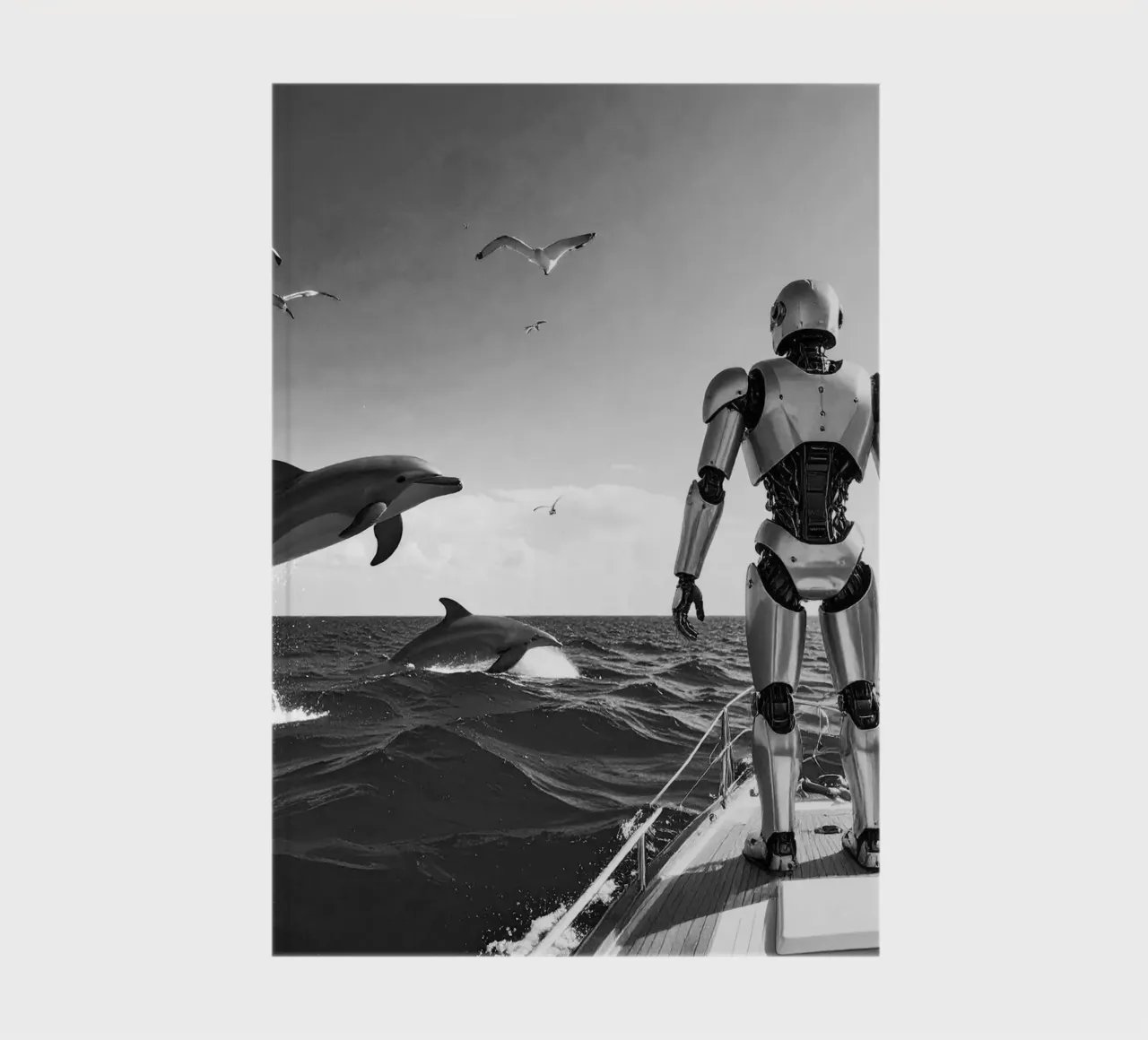 Robot sur un voilier. Noir et blanc. diario da Thierry vobmann photography