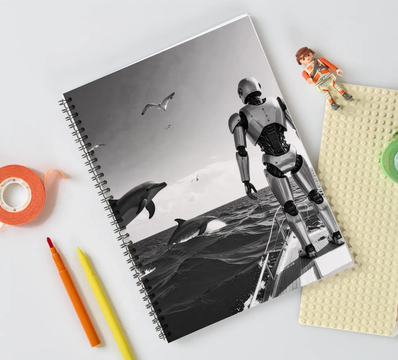 Robot sur un voilier. Noir et blanc. diario ad anelli da Thierry vobmann photography