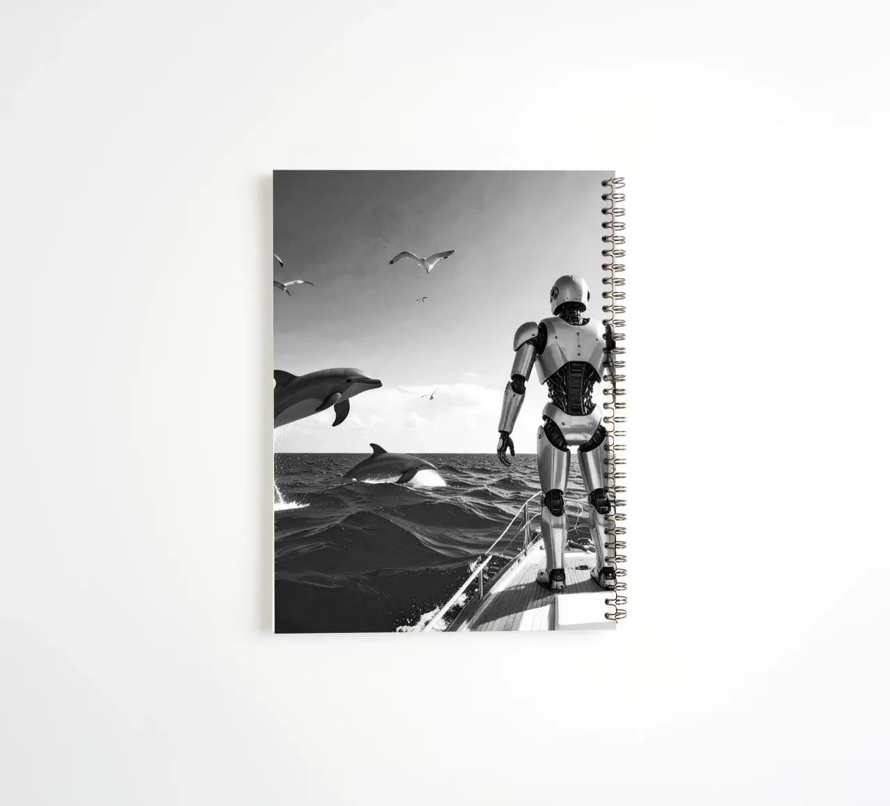 Robot sur un voilier. Noir et blanc. diario ad anelli da Thierry vobmann photography