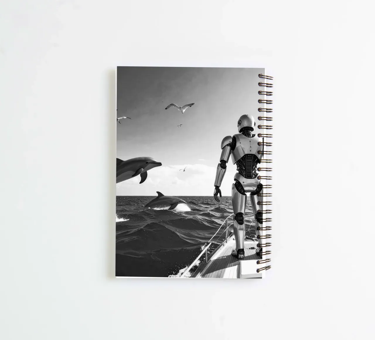 Robot sur un voilier. Noir et blanc. diario ad anelli da Thierry vobmann photography