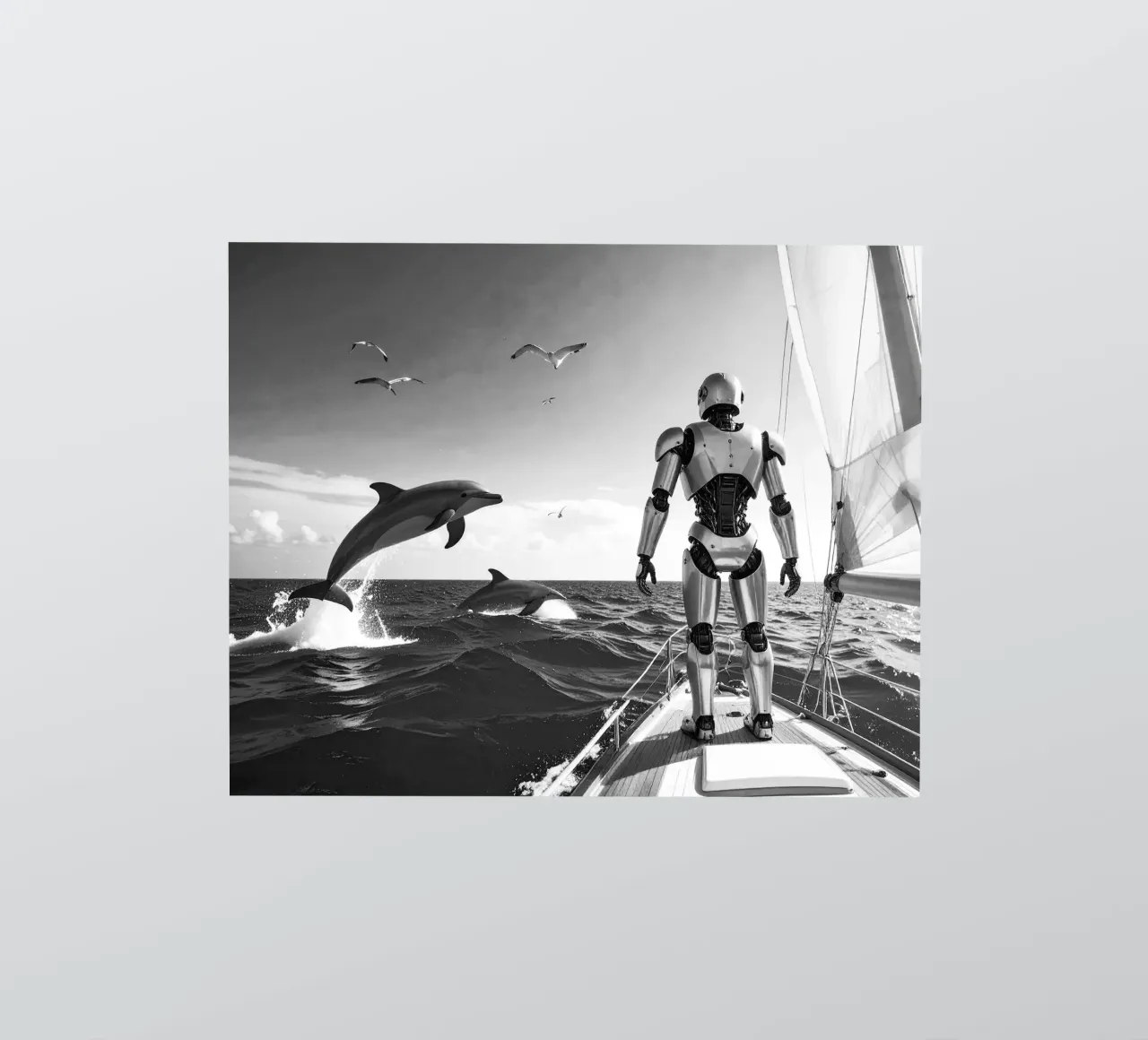 Robot sur un voilier. Noir et blanc. adesivo da Thierry vobmann photography