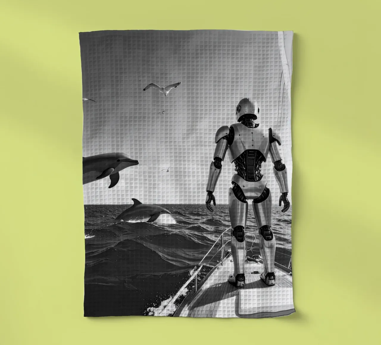 Robot sur un voilier. Noir et blanc. torchon de Thierry vobmann photography