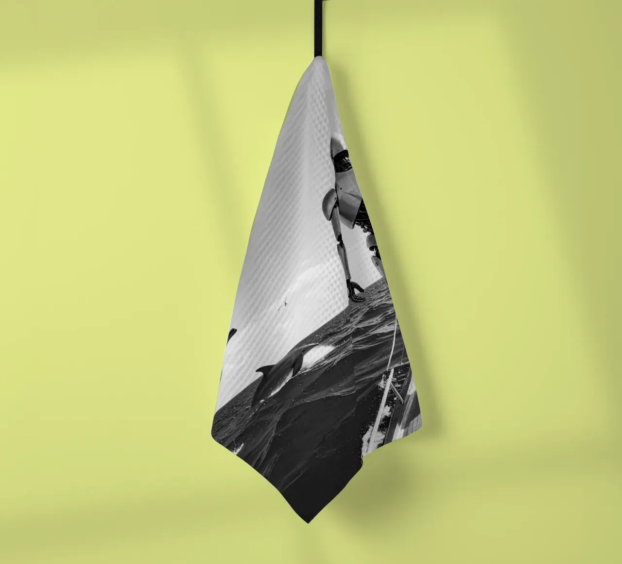 Robot sur un voilier. Noir et blanc. torchon de Thierry vobmann photography