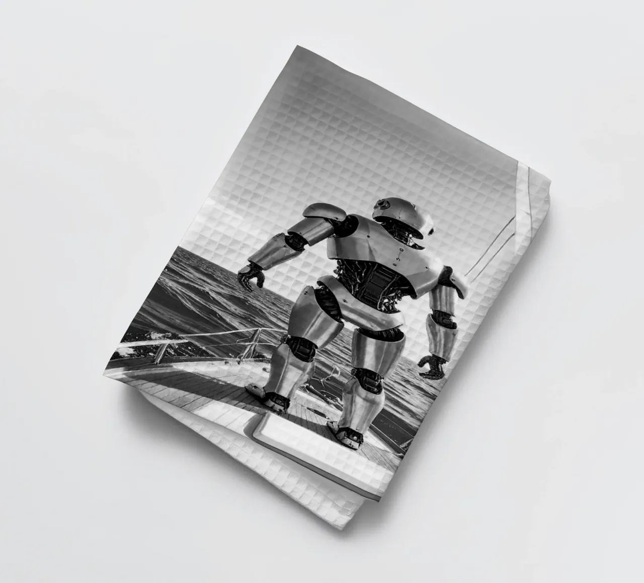 Robot sur un voilier. Noir et blanc. torchon de Thierry vobmann photography