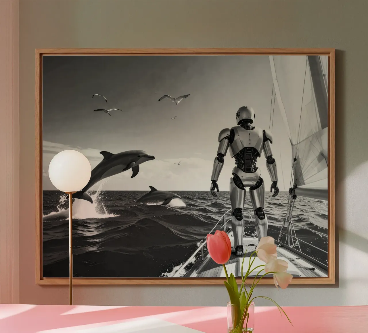 Robot sur un voilier. Noir et blanc. alluminio dibond da Thierry vobmann photography