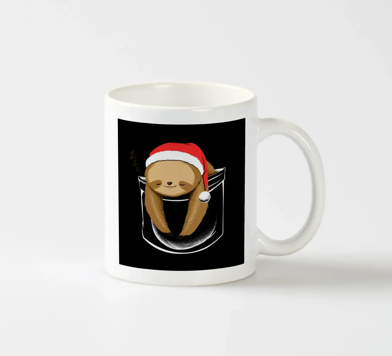Sloth In A Pocket Xmas Black ceramic mug by Tobe Fonseca