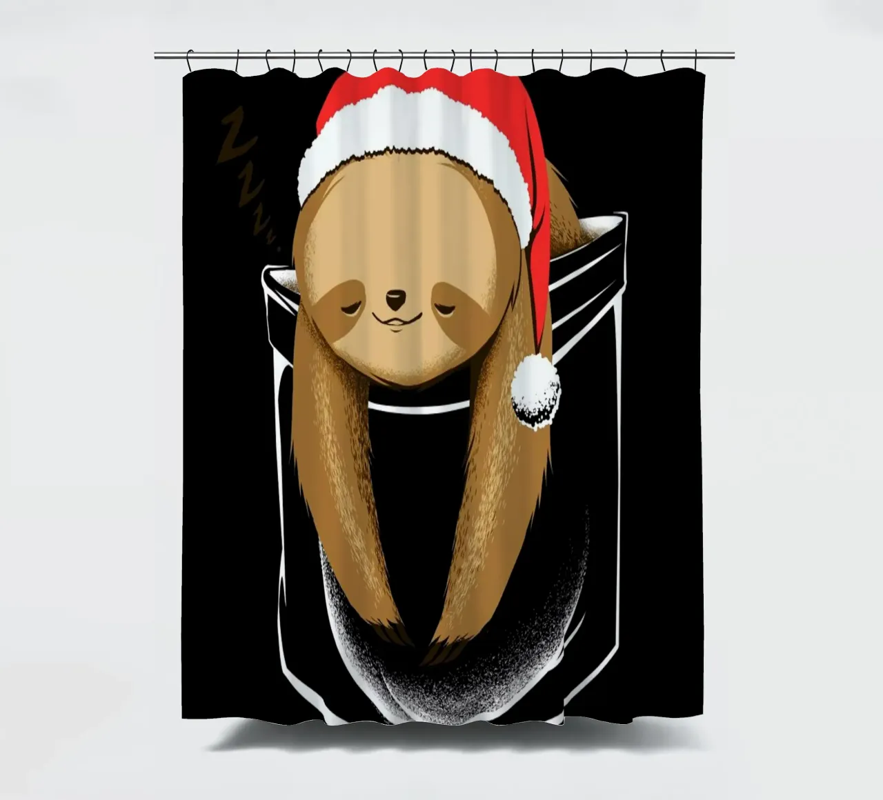 Sloth In A Pocket Xmas Black shower curtain by Tobe Fonseca
