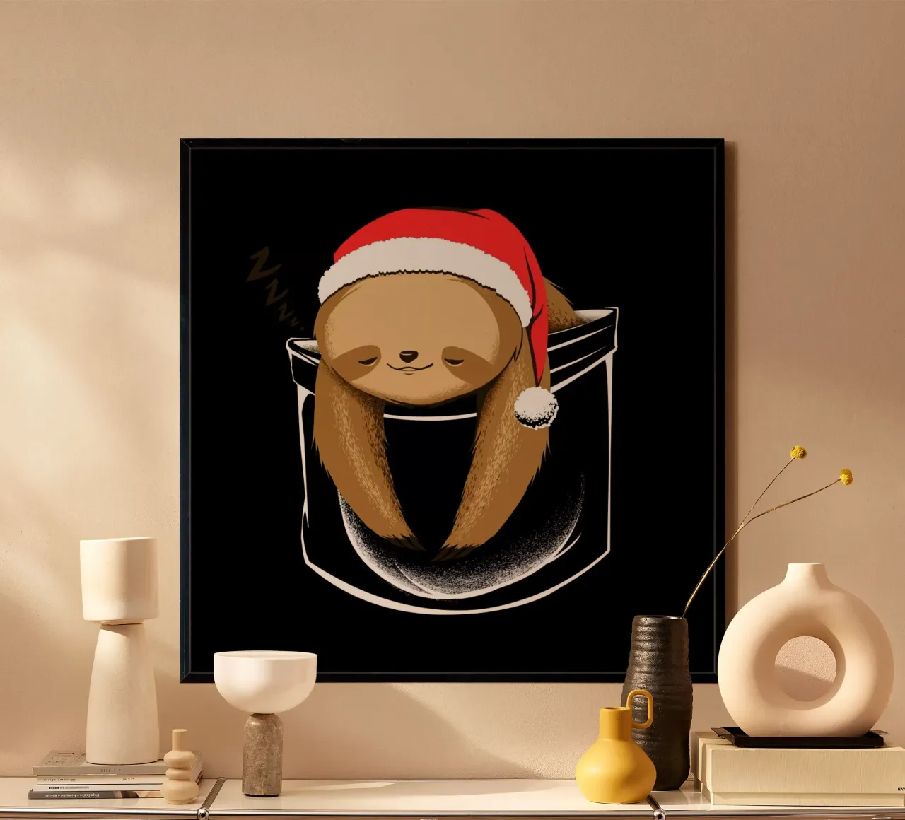 Sloth In A Pocket Xmas Black hahnemühle by Tobe Fonseca